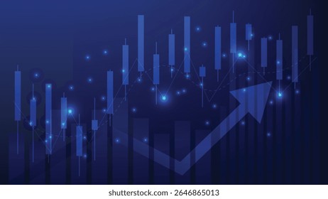 finance and profit investment growth. stock market candlesticks chart with bar graph on blue background