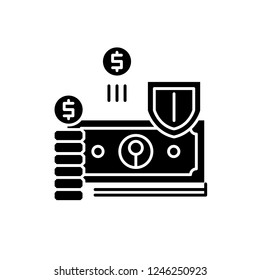 Finance protection black icon, vector sign on isolated background. Finance protection concept symbol, illustration 