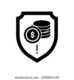 Finance protection icon with shield and dollar coins
