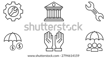 Finance Protection Institution And Service Tools Icons Set Including Insurance Banking Maintenance And Customer Support