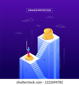 Finance protection - modern isometric vector web banner