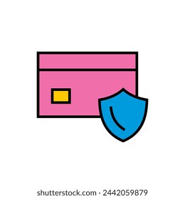 Finance protection vector icon. Bank card with shield. Cyber security icon.