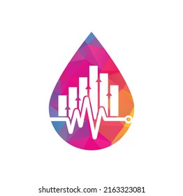 Finance pulse drop shape concept logo. Heart beat finance logo design icon. stats pulse logo design template.