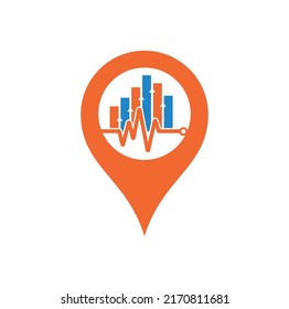 Finance Puls GPS Form Concept Logo. Herzschlag Finanzen Logo Design Symbol. stats Puls Logo Design Vorlage.