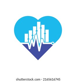 Finance pulse heart shape concept logo. Heart beat finance logo design icon. stats pulse logo design template.