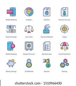 Finance Related Flat Colored Line icons - Editable