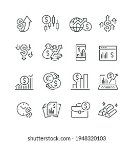 Finance related icons: thin vector icon set, black and white kit