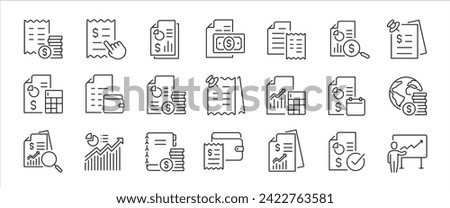 Finance report minimal thin line icons. Related payment, finance report, receive, billfold. Vector illustration.