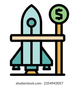 Finance rocket icon outline vector. Work income. Dream company color flat
