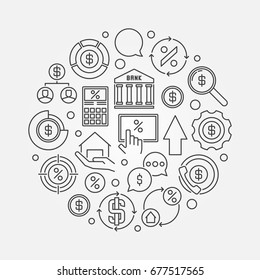 Finance round thin line illustration. Vector loan or mortgage business concept circular outline symbol