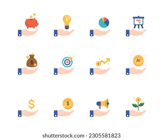 Finance Saving flat icons collection. Business symbol icon set. for web design symbols and infographic elements.vector design