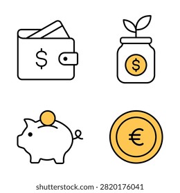 Finance and Savings Line Icons Set. Finance Banking and Savings Line Icon Collection. Editable Stroke Line Icon Set