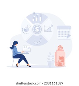 Finance Savings.Charts and infographics around. flat modern vector illustration