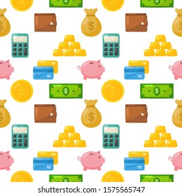 finance seamless pattern. business and bank economy payment, money saving on white background. vector Illustration