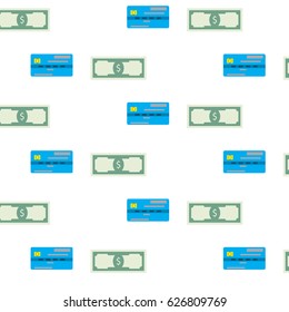 Finance seamless pattern. Commerce profit banknote and credit card. Vector illustration