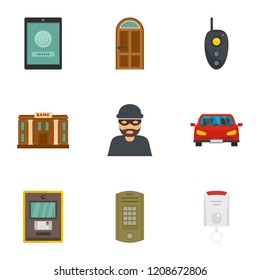 Finance security icon set. Flat set of 9 finance security vector icons for web design