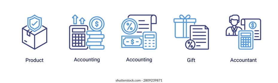 Finance service icon set featuring product,accounting,gift,and financial service icons.Suitable for business and corporate finance use.