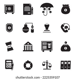 Finance Set Icon Black White, Bussiness Symbol, Banking Investment