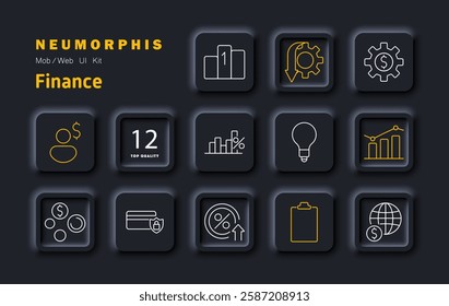Finance set icon. Business analytics, market trends, investment planning, financial security, profit growth, economic strategy, money management, global finance, corporate economy