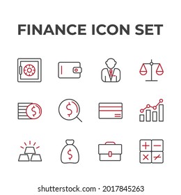 icono de conjunto de finanzas, icono de signo de conjunto de finanzas aisladas, ilustración vectorial