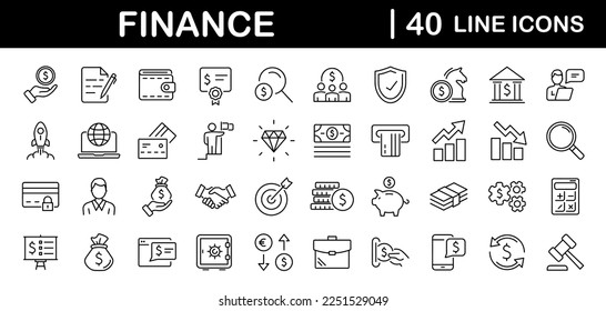 Finance set of web icons in line style. Money and Payment icons for web and mobile app. Money, payments, financial report, pay, banking, business, coin and more. Vector illustration