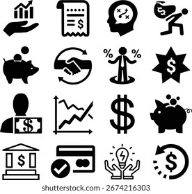 Conjunto financeiro de ícones da Web em estilo de linha. Ícones de Dinheiro e Pagamento para aplicativo móvel e Web. Dinheiro, pagamentos, relatório financeiro, pagamento, banco, negócios, moeda e muito mais. Ilustração vetorial