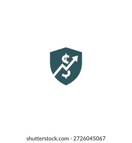 Escudo financeiro ícone de logotipo de dinheiro seguro vetor plano design.
