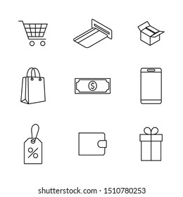 Finance and shopping icons set of thin lines, vector illustration.