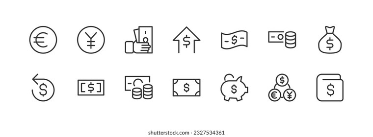 finance simple icon set. Outline editable stroke. Pixel perfect 24x24px. Isolated on a white background