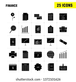 Finance Solid Glyph Icons Set For Infographics, Mobile UX/UI Kit And Print Design. Include: Graph, Business, Rate, Chart, Files, Documents, Folders, Text, Collection Modern Infographic Logo and Pictog