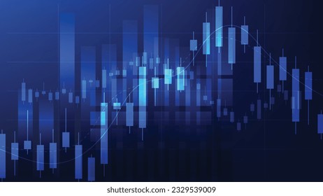 finance statistics background. candlesticks chart on blue dark screen. stock market and business investment concept