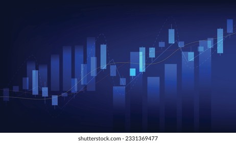 finance statistics background. candlesticks chart on blue dark screen. stock market and business investment concept