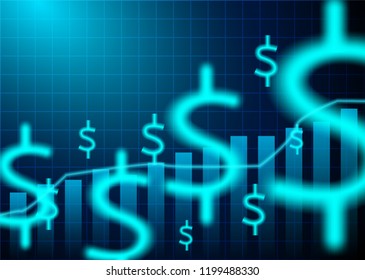 Finance Stock market. Candle stick graph chart of stock market investment trading .dollar signs on blue background. Vector illustration