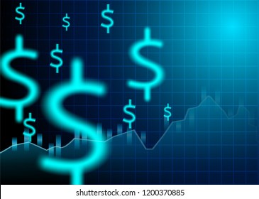 Finance Stock market. Candle stick graph chart of stock market investment trading .dollar signs on blue background. Vector illustration