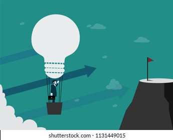 Finance Success. Businessman flying in a hot air balloon at success . Compare those who are more capable of succeeding in business.Business concept vector illustration