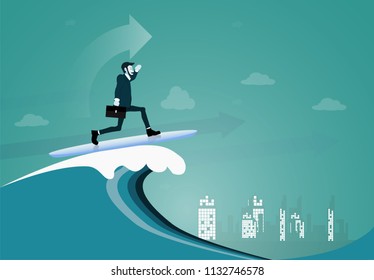 Finance Success. Businessman Stand on Surfing aimed at success . Compare those who are more capable of succeeding in business.Business concept vector illustration