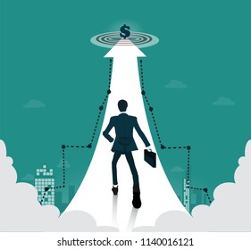 Finance Success.Businessman running to the target.Business concept vector illustration