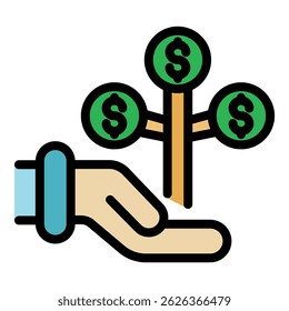 Finance support icon. Outline finance support vector icon color flat isolated