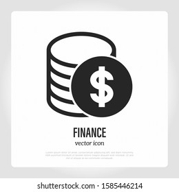Finance symbol. Stack of dollar coins. Money exchange, profit, bank investment. Vector illustration. 