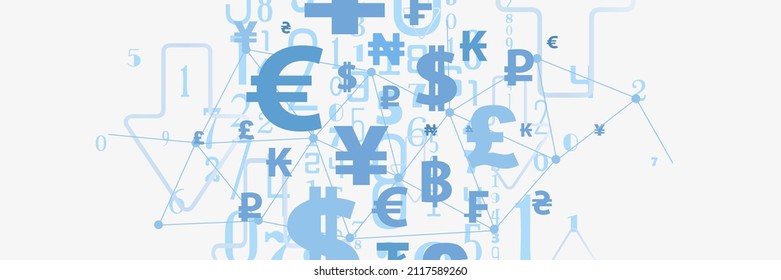 finance symbols on blue background