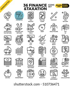 Finance and taxation, business concept, outline icons concept in modern style for web or print illustration