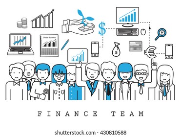 Finance Team-On White Background-Vector Illustration, Graphic Design.Business Content For Web,Websites,Magazine Page,Print,Presentation Templates And Promotional Materials.Businesspeople Thin Line