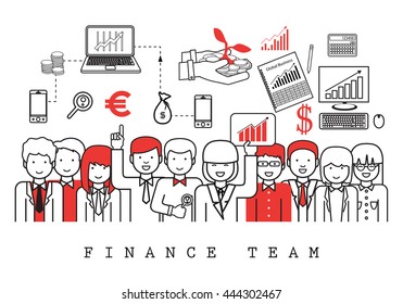 Finance Team-On White Background-Vector Illustration, Graphic Design.Business Content For Web,Websites,Magazine Page,Print,Presentation Templates And Promotional Materials.Businesspeople Thin Line