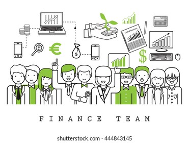 Finance Team-On White Background-Vector Illustration, Graphic Design.Business Content For Web,Websites,Magazine Page,Print,Presentation Templates And Promotional Materials.Businesspeople Thin Line