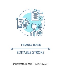 Finance teams concept icon. Contract management software users. Keeping track of all transactions inside company idea thin line illustration. Vector isolated outline RGB color drawing. Editable stroke
