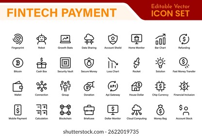 Finance and Technology Icon Collection – Professional Minimalist Line Vector Icons for Cryptocurrency, Mobile Banking, Digital Wallets, and Investments