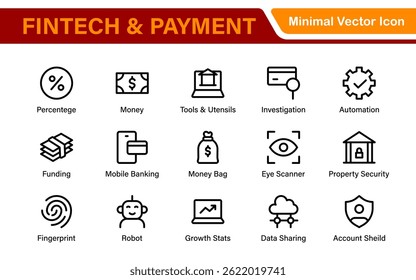 Finance and Technology Icon Collection – Professional Minimalist Line Vector Icons for Cryptocurrency, Mobile Banking, Digital Wallets, and Investments
