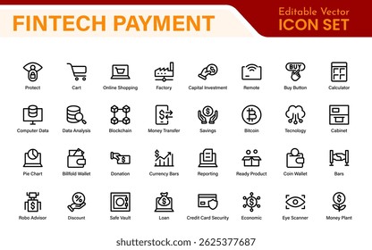 Finance and Technology Icon Collection – Professional Minimalist Line Vector Icons for Cryptocurrency, Mobile Banking, Digital Wallets, and Investments