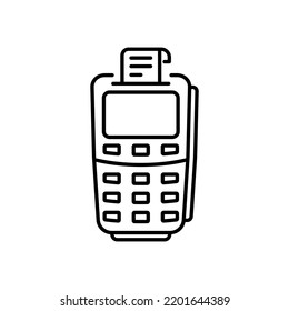 Finden Sie Terminal für Cashless Payment Line Symbol. Pos mit Pay Receipt Linear Piktogramm. Electronic Money Transaction Bank Machine Outline Symbol. Bearbeitbarer Stroke. Einzelne Vektorgrafik.