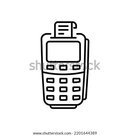 Finance Terminal for Cashless Payment Line Icon. Pos with Pay Receipt Linear Pictogram. Electronic Money Transaction Bank Machine Outline Symbol. Editable Stroke. Isolated Vector Illustration.